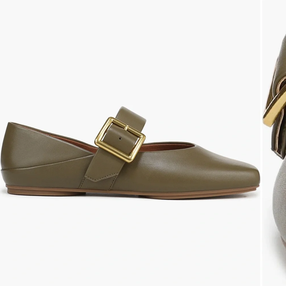 Franco Sarto Olive Green Flats with Gold Buckle - Picture 3 of 16